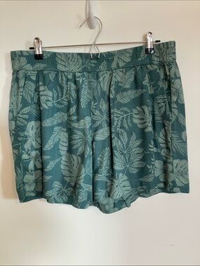 Sonoma Teal Leaf-Print High Waist Shorts